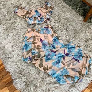 2 piece floral crop top and skirt set
